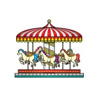 Drawing illustration of a carousel in a white background For assembly Or create teaching material for mothers who do Homeschool And teachers who find pictures for teaching materials such as flashcards or children's books.