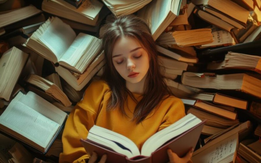 vecteezy_a-woman-is-reading-a-book-surrounded-by-many-books_70599023-aspect-ratio-800-500